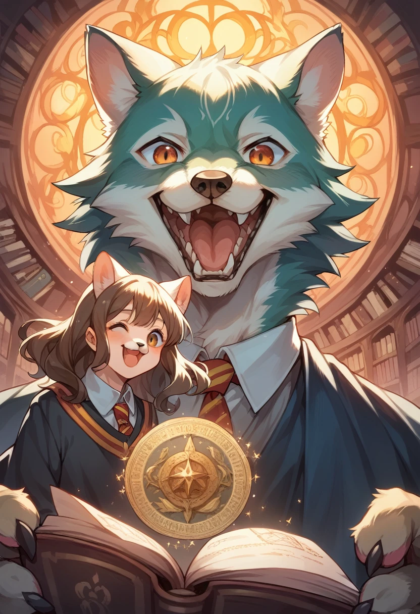 dynamic angle, top quality, best quality, High-quality illustrations, masterpiece, super high resolution, detailed background, detailed background, Harry Potter series, boy, girls, Happy, joyful, absurdres(highly detailed beautiful face and eyes)perfect anatomy(kemono, furry anthro),