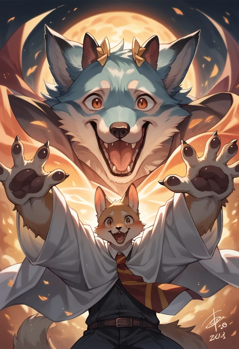 dynamic angle, top quality, best quality, High-quality illustrations, masterpiece, super high resolution, detailed background, detailed background, Harry Potter series, boy, girls, Happy, joyful, absurdres(highly detailed beautiful face and eyes)perfect anatomy(kemono, furry anthro),