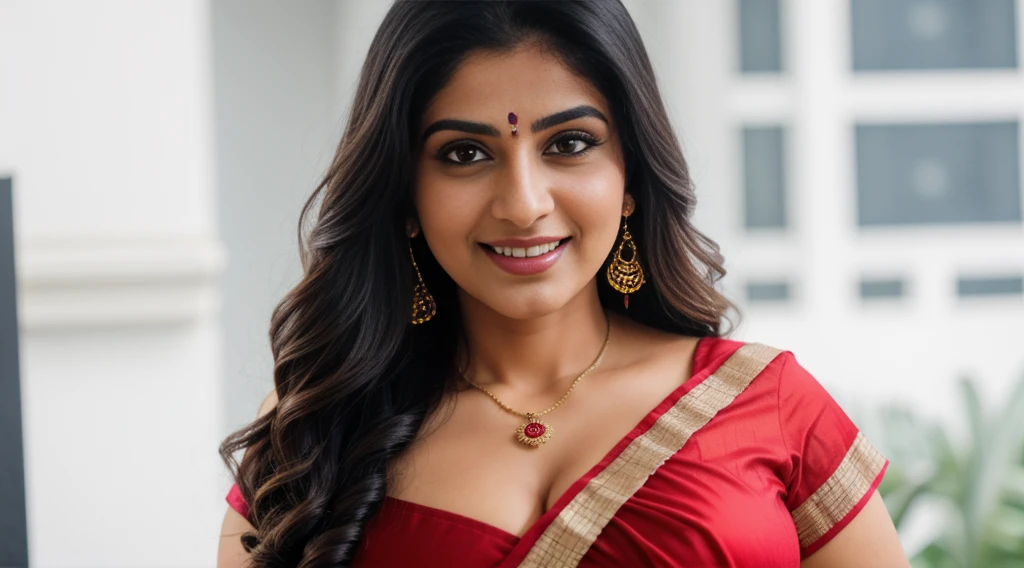Indian cute 30 years old marriage women life like, high - resolution women with a perfect figure Super fine face and eyes, slong hair, small Tank top Colour bikini, Wearing a traditional saree, bulky figure, huge big extra large and full chubby body, looking front, fair complexion, pond backgrounds. Hung breast, Plus size model, 4k, 8k,Close up, biggest breasts size woman, Bridal Red silky satin saree, oily body, long dense braided hair, Corn forming Fields landscapes background, ultra realistic, realism, cute, charming, day time, tattooed body, medium height, big eyes, pure Indian style saree, ambient lighting, perfect anatomy, detailed body and face, 8K, Masterpiece, RAW photo, Best quality, Photorealistic, Extremely detailed CG Unity 8K wallpaper, Noval Showing, Most Beautiful smile, ((smile:1.2)), ((No need thighs expose)), 