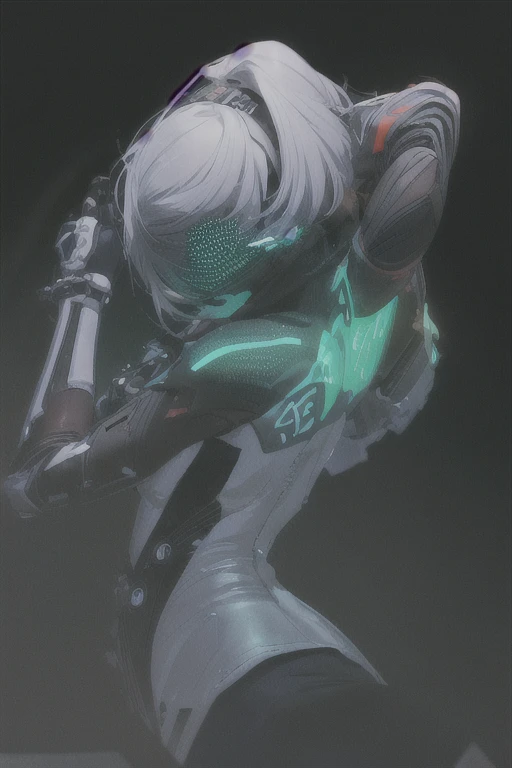 ((The best quality)), ((Masterpiece)), (Very detailed:1.3), ..............3D, beautiful (Cyberpunk:1.3) hacker woman, short hairstyle,short hair, Return to viewer, Thick hair, Operating computer terminal, head mounted display, computer server, LCD screen, fiber optic cable, Company logo, HDR (High Dymanic Range), ray tracing, NVIDIA RTX, super resolution, Unreal 5, Subsoil Scatter, PBR texture, Post-processing, Anisotropic filtering, depth of field, maximum sharpness and sharpness, Multilayer textures, Albedo y Highlight Maps, Surface shading, Accurate simulation of light-material interactions, perfect proportions, octane rendering, duotone lighting, Low ISO, white balance, rule of thirds, wide opening, 8K RAW, efficient sub-pixels, sub-pixel convolution, glow particles, dynamic pose