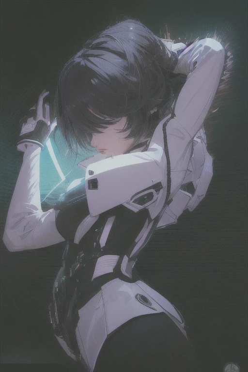 ((The best quality)), ((Masterpiece)), (Very detailed:1.3), ..............3D, beautiful (Cyberpunk:1.3) hacker woman, short hairstyle,short hair, Return to viewer, Thick hair, Operating computer terminal, head mounted display, computer server, LCD screen, fiber optic cable, Company logo, HDR (High Dymanic Range), ray tracing, NVIDIA RTX, super resolution, Unreal 5, Subsoil Scatter, PBR texture, Post-processing, Anisotropic filtering, depth of field, maximum sharpness and sharpness, Multilayer textures, Albedo y Highlight Maps, Surface shading, Accurate simulation of light-material interactions, perfect proportions, octane rendering, duotone lighting, Low ISO, white balance, rule of thirds, wide opening, 8K RAW, efficient sub-pixels, sub-pixel convolution, glow particles, dynamic pose
