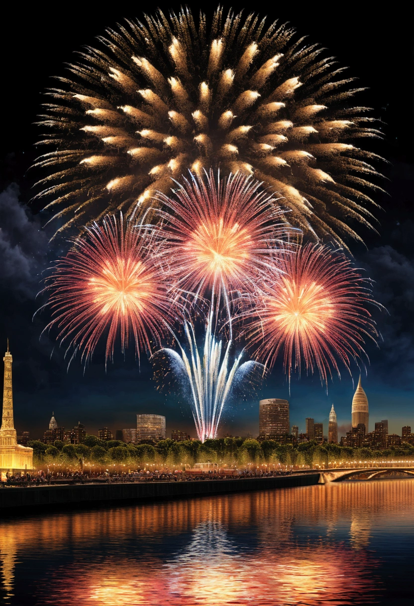 high details, best quality, 16K, absurdists [Ultra detailed], head of&#39;artwork, best quality, (extremely detailed), angle dynamique, plan ultra large, photorealistic,  photo d&#39;a fire&#39;artifice au-dessus d&#39;une ville la nuit, lights&#39;fireworks reflecting in the river, photorealistic display of massive fireworks (best details, head of&#39;artwork, best quality: 1.5), best detailed urban background at night (best details, head of&#39;artwork, best quality: 1.5), entire scene reflecting on the river (best details, head of&#39;artwork, best quality: 1.5), Ultra best realistic, best details, best quality, 16K, [Ultra detailed], head of&#39;artwork, best quality, (extremely detailed), plan ultra large, photorealism, depth of ﬁeld, Hyper realistic image, 3d rendering