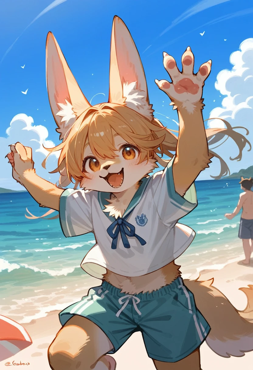 super high resolution, detailed background, seaside, boy, girl, Happy, joyful, absurdres(Photos of solo travelers)(kemono, furry anthro),