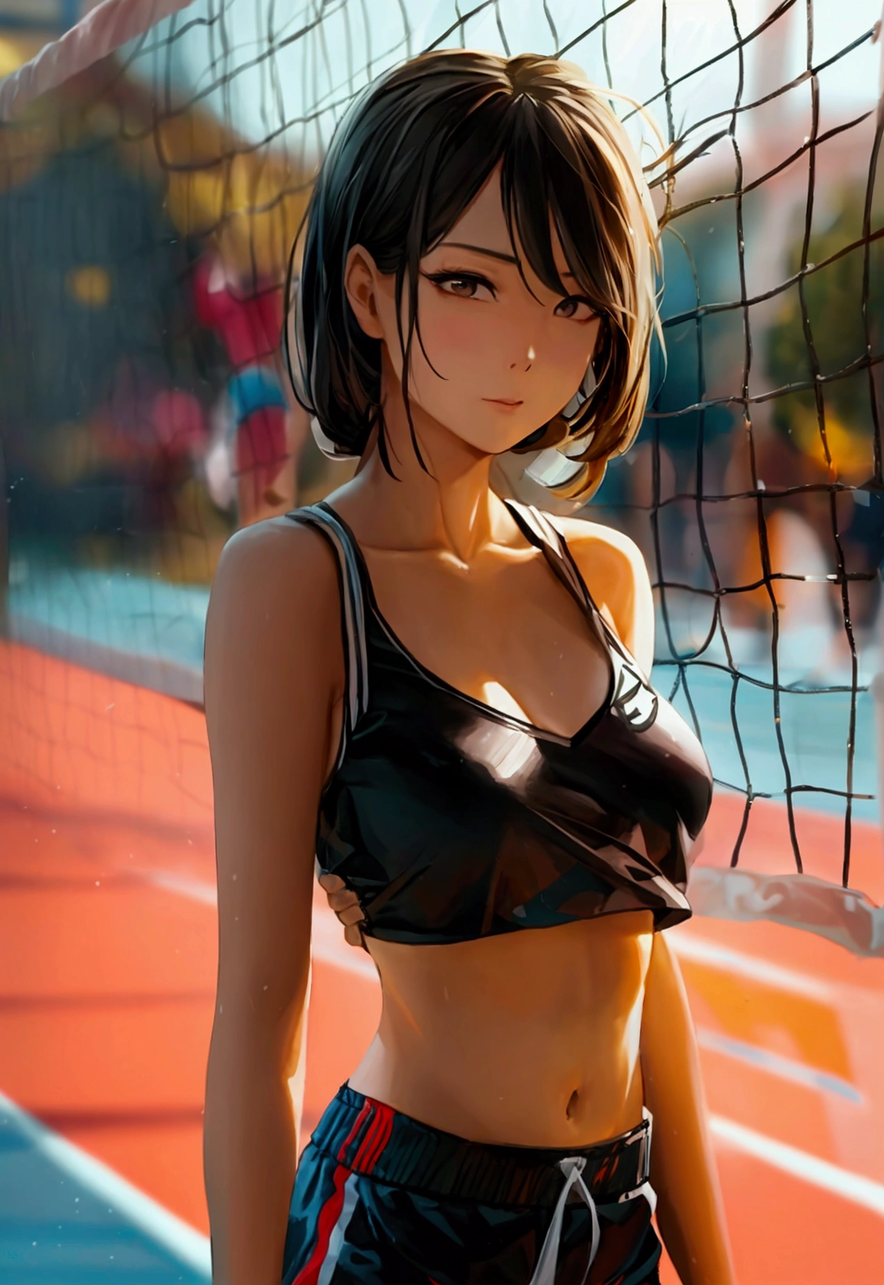 A beautiful Asian girl ,volleyball girl  ,croptop and shorts ,exotic shotout,HD,HQ