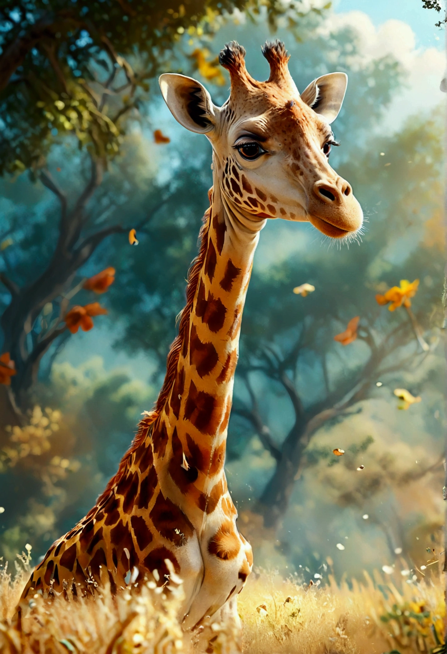 Pixar, a giraffe tall in Africa, beautiful