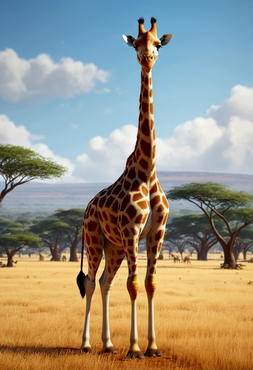 Pixar, a giraffe tall in Africa, beautiful