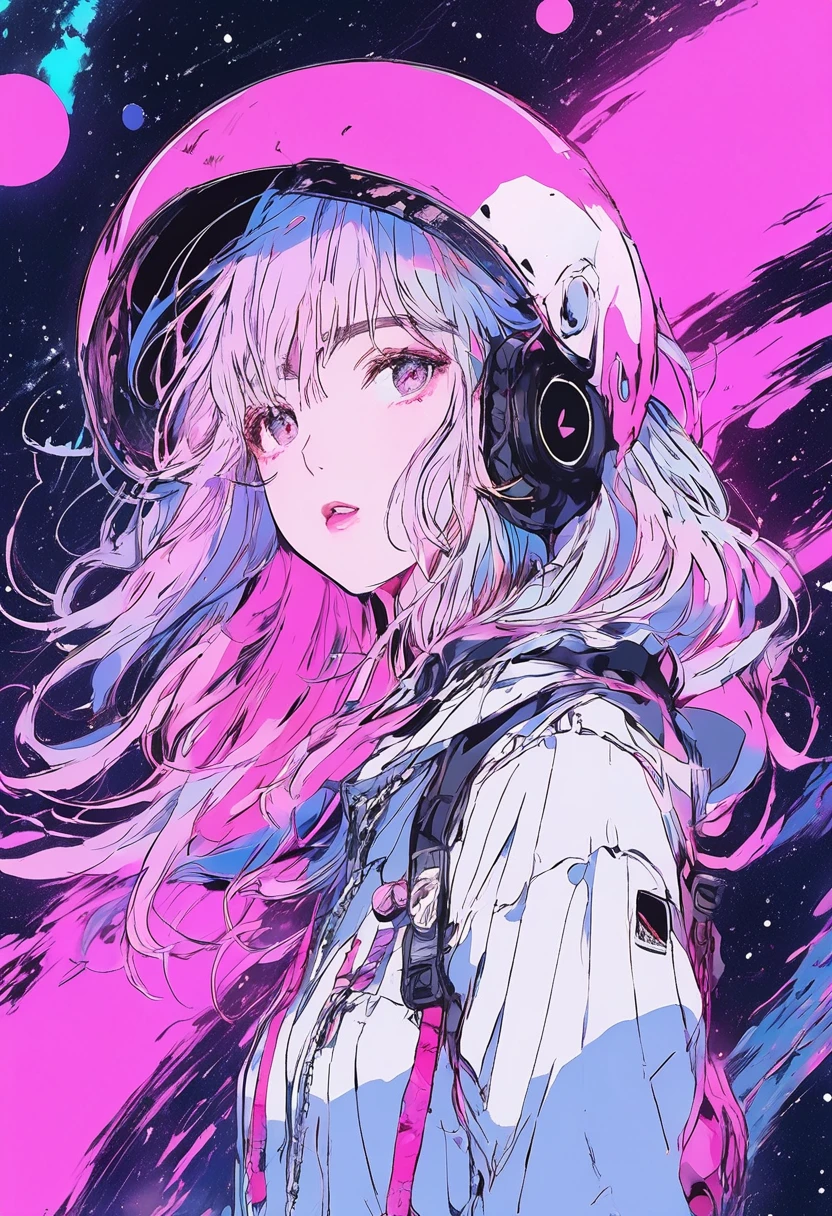 (Highest quality, sketch:1.2), Spectacular and realistic,(Super detailed support),Illustrator,anime,1 Girl, Detailed lips,custom, Gradient Background,Neon Hair,Texture Cropping, masterpiece, anime, Woman standing and staring at a black hole, Fantasy World, Talked about at the art station, Space Art, dreamy psychedelic anime, beautiful anime scene, anime epic artwork. anime, Photo Image Pose, average length