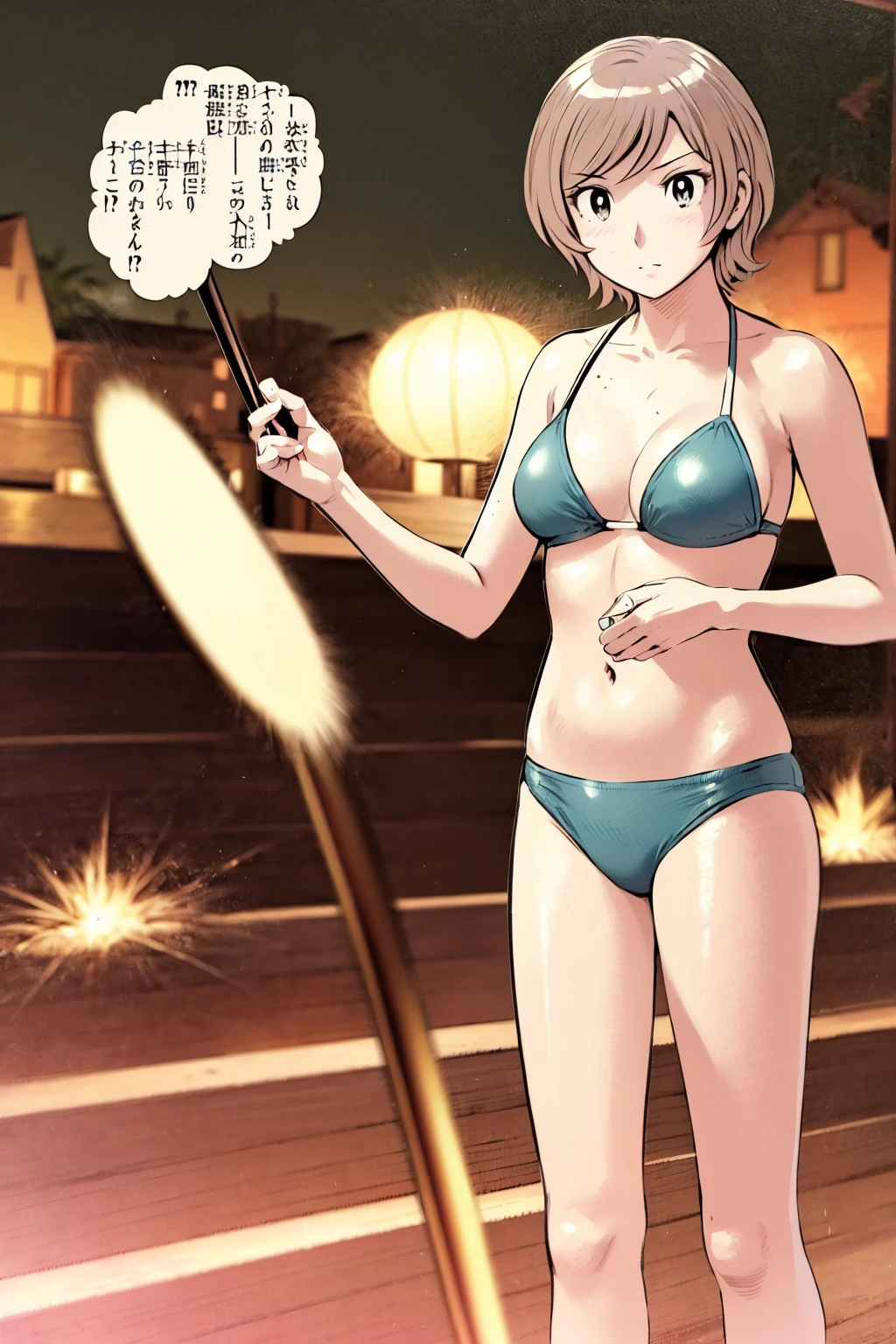 (slingshot bikini:1.2),
Blonde, (short hair:1.2),Illustration of a person、
View your viewers,, (Highest quality:1.3),One Girl, beach、Outdoor、 ground、ground、soil、blue eyeicro Bikini、(masterpiece、Highest quality)、Highest quality, Ultra-high resolution, (((masterpiece))), alone, Large breasts、One Girl, Front view、Embarrassed face、Bronze colored hair、((short hair))、Stand up straight、Cowboy Shot
