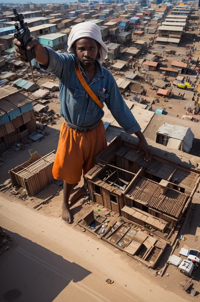 Make a pistol with a design of Christ the Redeemer, shanty townships, orange cei