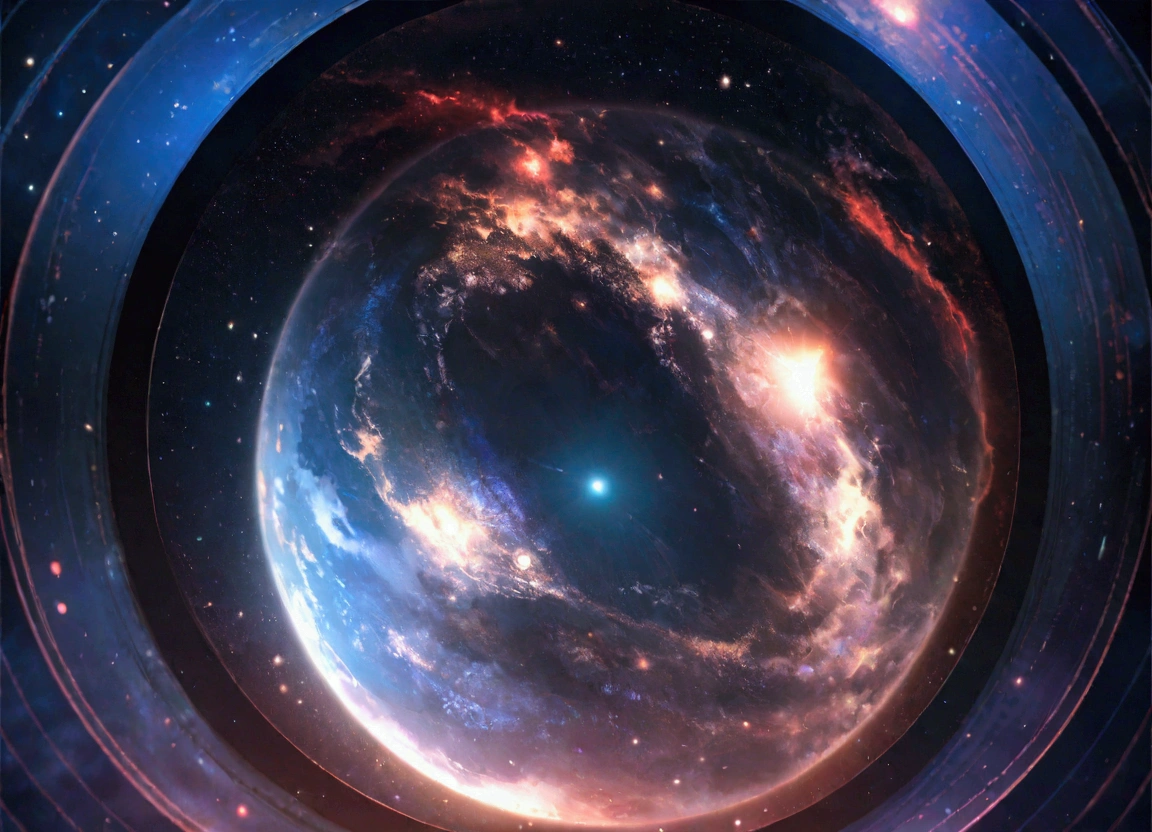 Gravitational lens in the center, universe, Photos in universe、巨大universe船、