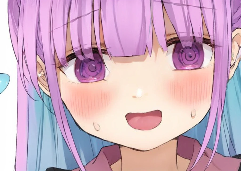 Being drunk。Trance state。One girl,Purple Hair,Braided bangs,Short Bob Hair,Aqua Eye,Ahoge、Very messy hair、Feeling dizzy、Feeling dizzy。Feeling dizzy。Facing forward。No background。No background。