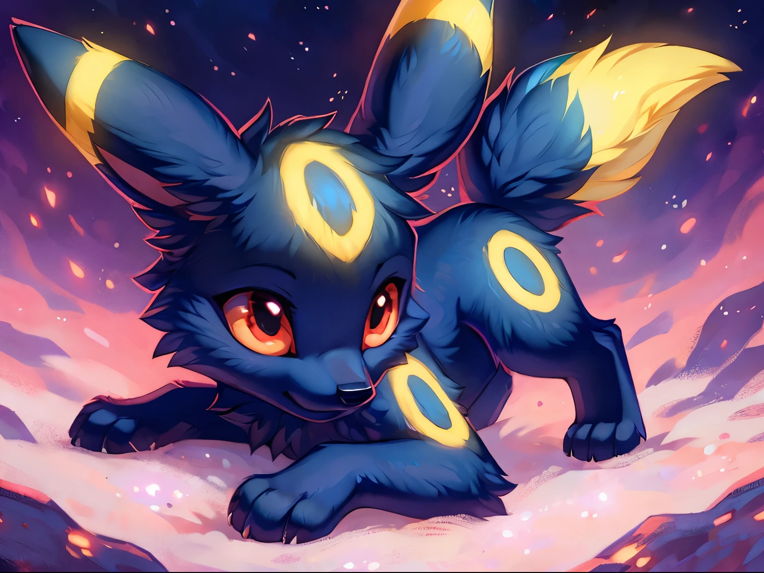 by：hioshiru，umbreon，blue fur,shiny pokemon,blue markings

