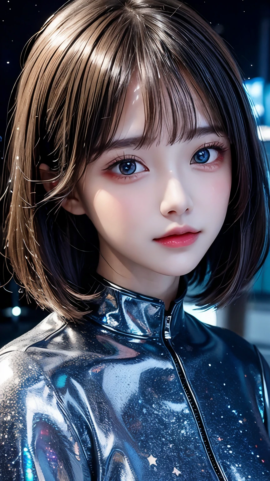 add_detail:1, starlight, stars, holding stars, glowing, space, 🌌, 1girl, young girl, curious expression, short hair, flowing hair, bangs, colorful detailed eyes