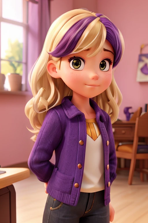 Girl dark purple hair with blonde bangs