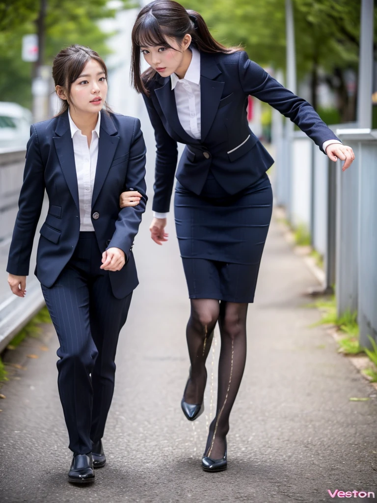 (masutepiece,High quality,16k:1.1),(depth of fields:1.3) ,((front body:1.35)),Japanese ,Woman, ((business suit, black vertical striped pencil skirt )), tights,huge breasts, voluptuous, thicc, curvy,(Looking at Viewer:1.3),(full body shot:1.2),heels,(Beautiful Morning view of town:1.2),peeing self, wetting her clothes, can't hold her pee face, wetting herself desperate, vertical pose, her body can't hold her pee and wets herself ultra desperate in the middle of the cicty in absolute desperaton wetting herself, pee runing down her legs, standing up, hyper pee desperate face, big pee pudle, she is walking and peeing in the same time