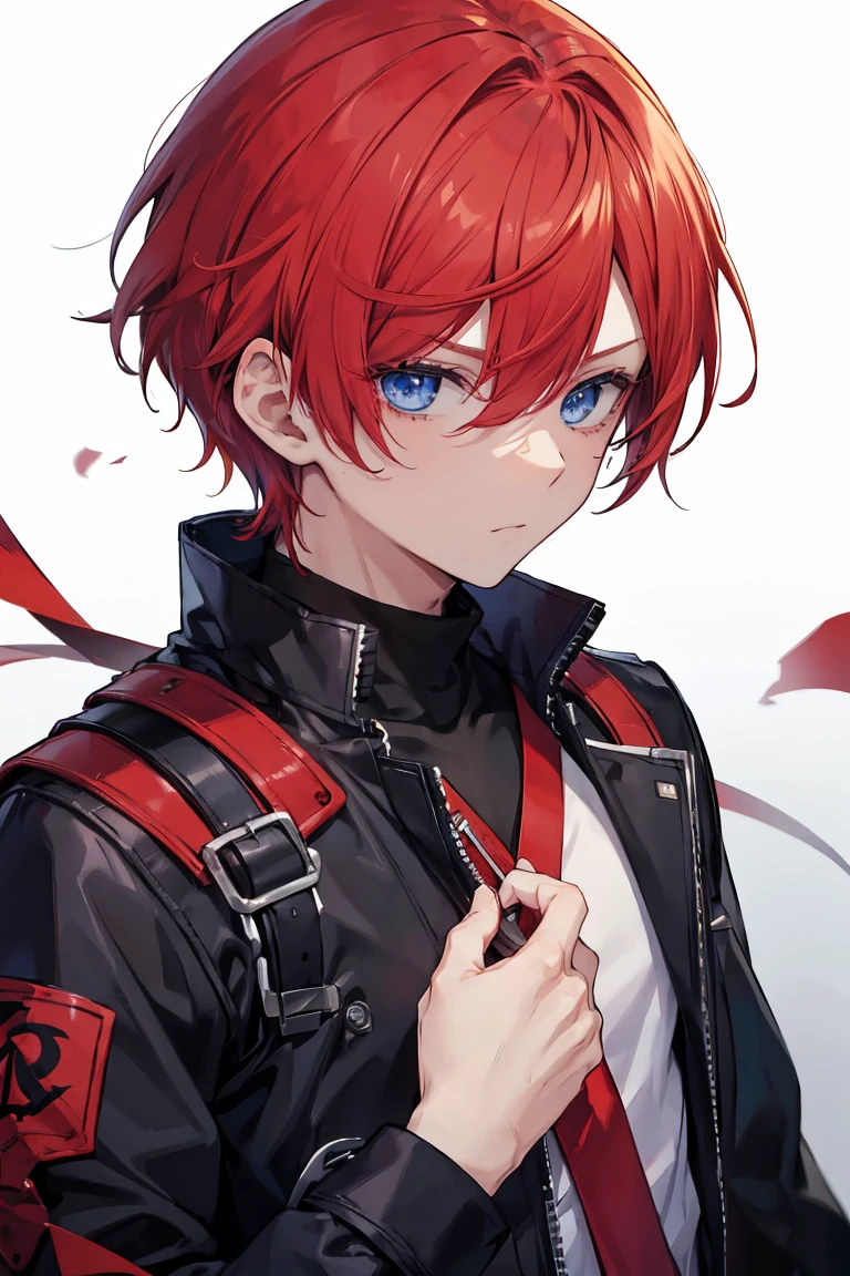 Red Hair、boy、Blue eyes、There are three scars on his left eye.、No left arm、