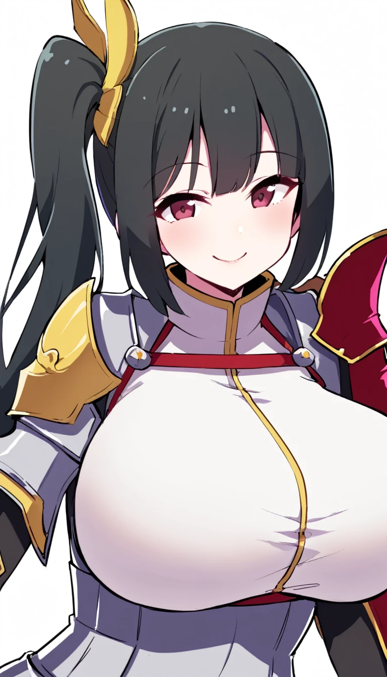 (Princess Warrior) ((Saito Dosan)), (Female), (Saito Dosan Female) (Big Breasts) (Black Hair,) ((Right Side Ponytail)), (Armor) (Alluring Smile), ((Adult Woman))((４０歳))