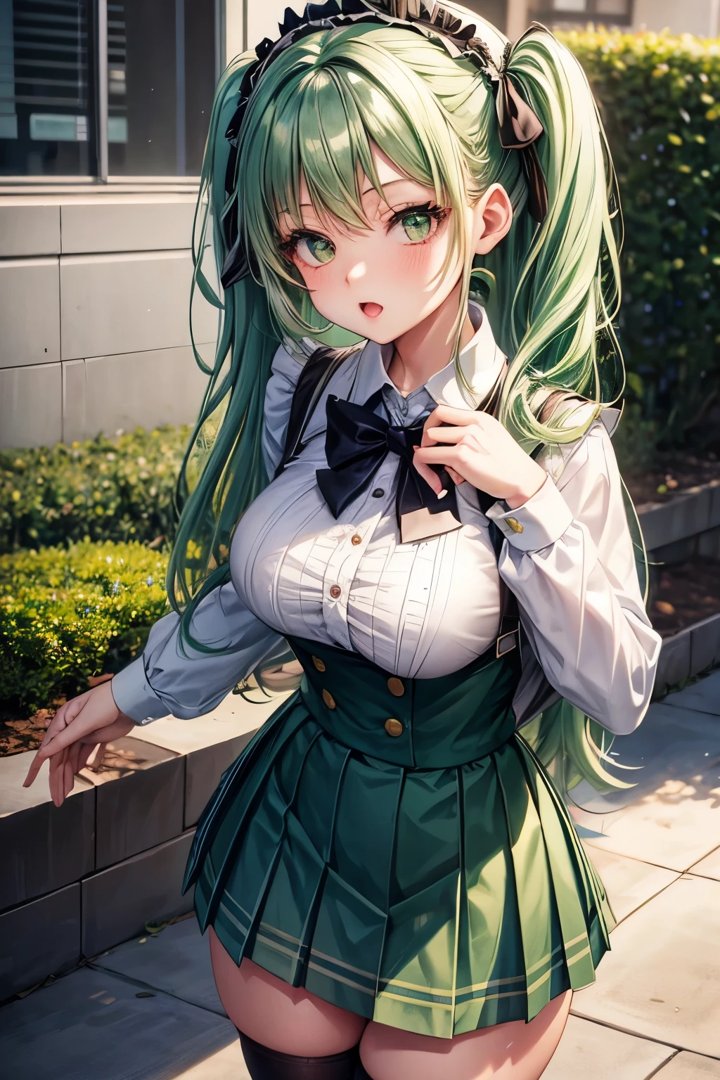 Green hair, ***********, ****ta, big breasts, school uniform