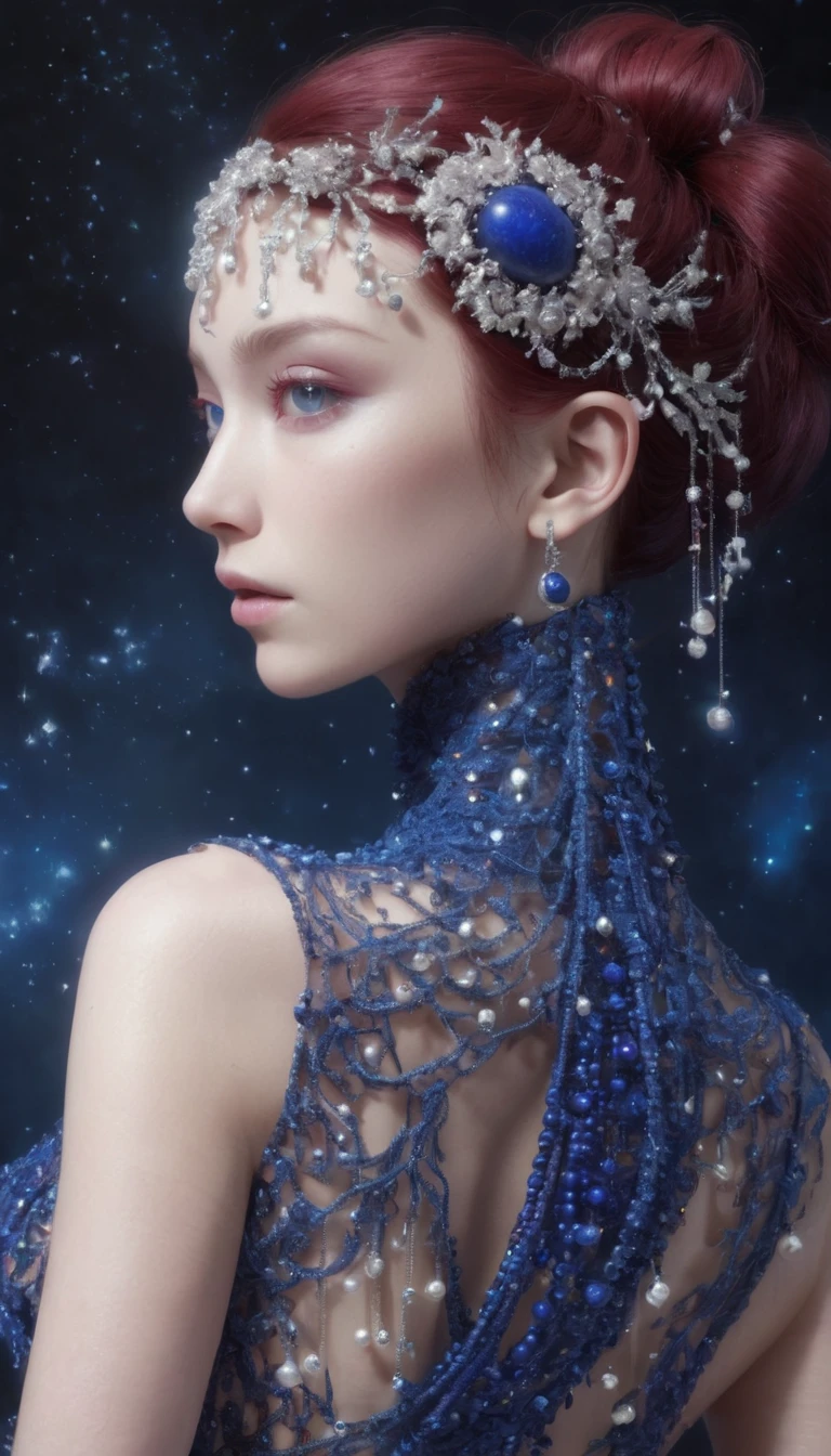 Illustration Fog, Starlight, 美丽of东方舞者, Hair with beads and rhinestones, Transparent top, The whole body is visible. mystery, 美丽of垃圾艺术画清晰of细节, Fractal, Jewelry, Lapis Lazuli Pearls, Rhinestones and thread, fiber,Deep Red, of, 绿色of, 黑色of, modern Art,一种新型of未来主义, 篝火旁of田野, 按照 Alyona Nalivkina of风格