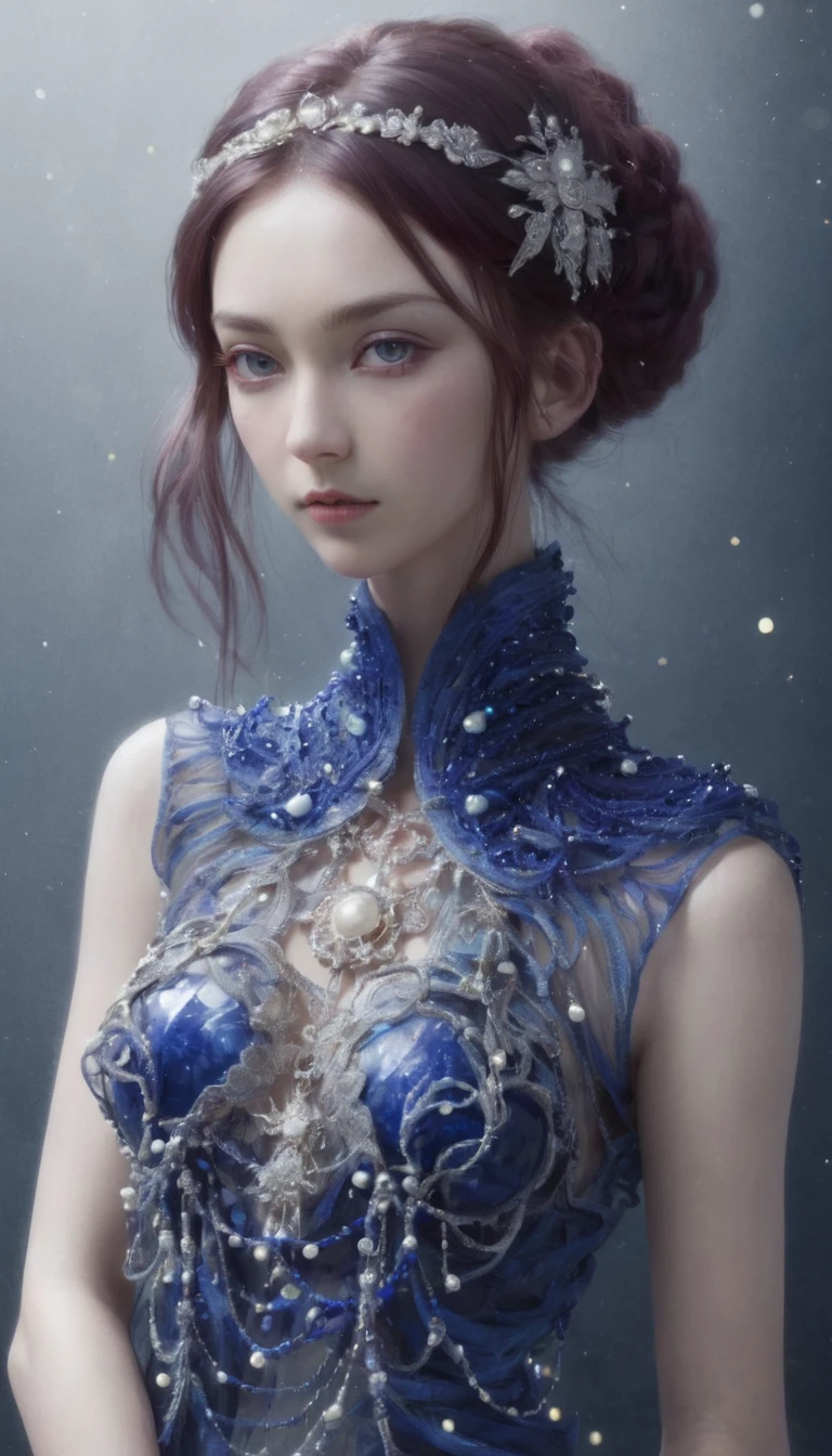 Illustration Fog, Starlight, 美丽of东方舞者, Hair with beads and rhinestones, Transparent top, The whole body is visible. mystery, 美丽of垃圾艺术画清晰of细节, Fractal, Jewelry, Lapis Lazuli Pearls, Rhinestones and thread, fiber,Deep Red, of, 绿色of, 黑色of, modern Art,一种新型of未来主义, 篝火旁of田野, 按照 Alyona Nalivkina of风格