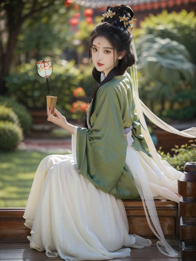 Apparition，Xingxian，Apricot，Tree roots growing on the head，Green makeup jadeite，Dan face Sai rouge。The starry eye is still bright，The moth eyebrows are beautiful and aligned。The bottom line is a five-color plum light red dress，Wear a garment lighter than armor。Bow shoes bend the phoenix beak，Aya socks brocade mud。Enchanting like a rooftop woman，It's no less beautiful than the beautiful Daji back then。China costume