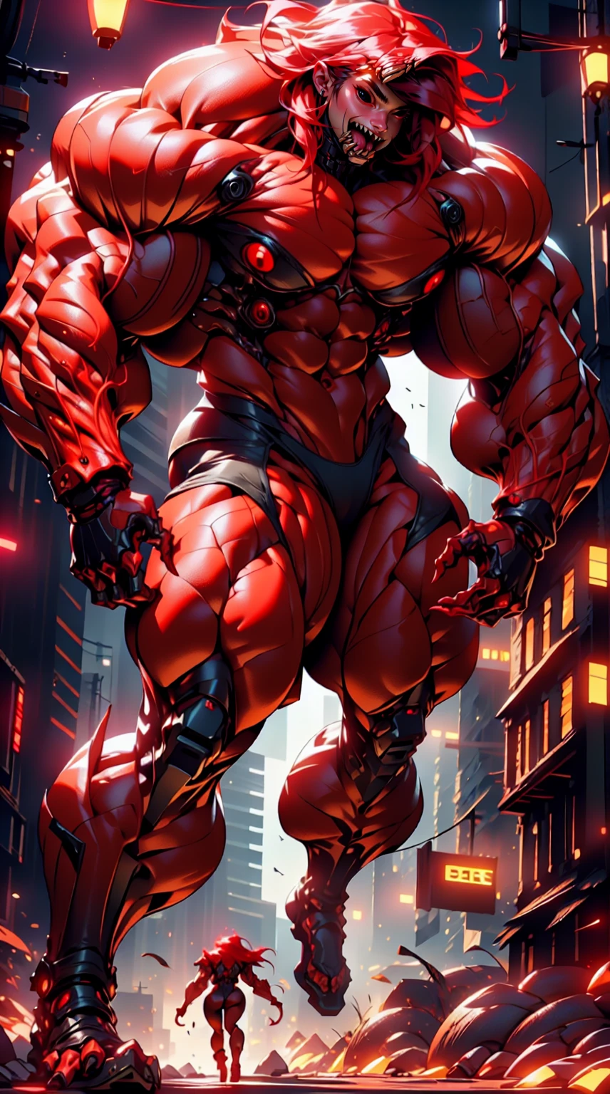 (1 girl), (megan fox), young girl, carnage muscular physique, seductive face, mouth wide open carnage style, long red hair, perfect muscular body, super skinny legs, cybernetic muscle suit, sissy, femboy, (carnage style physique),Fixhand, E-Girls_Mansion_Yang, kkw-colorc-neg, kkw-ph1