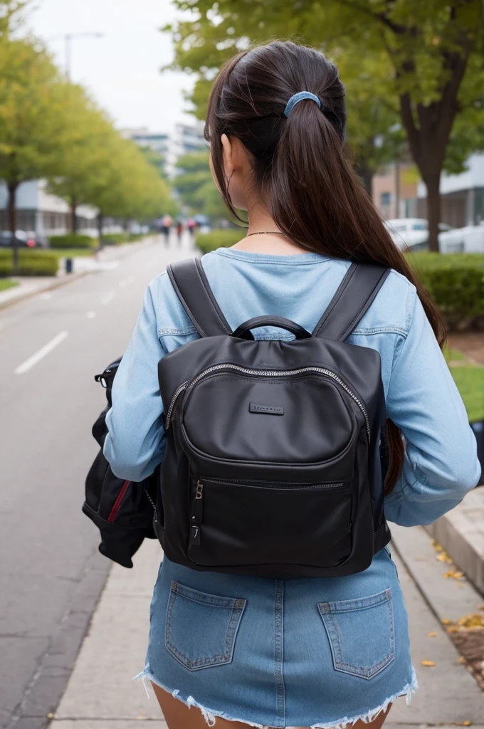 Back view of female college student