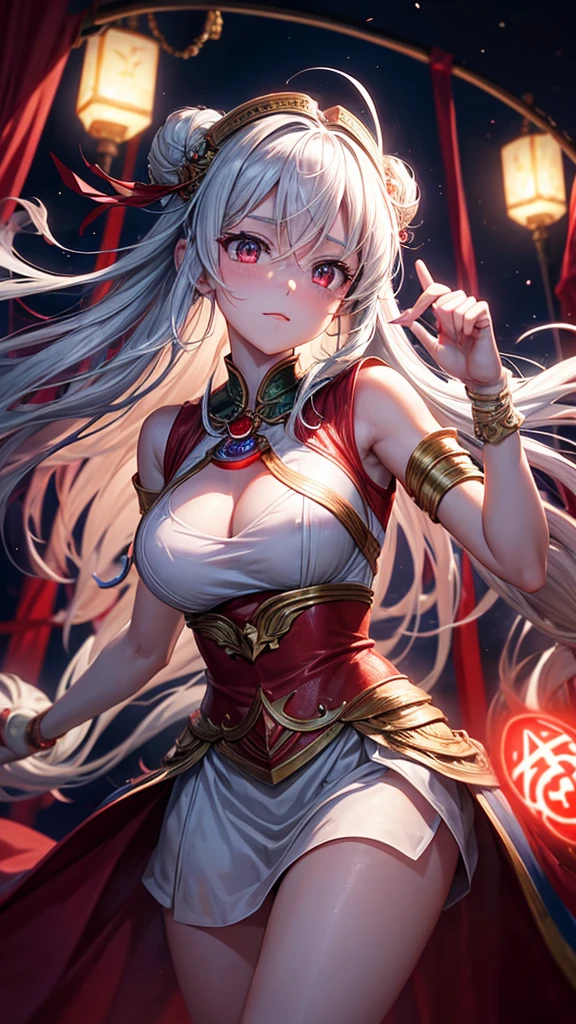 The goddess faces forward and holds out her hands、A red light on the right、 With a blue light in his left hand、Asking which one to choose。 Anime Images