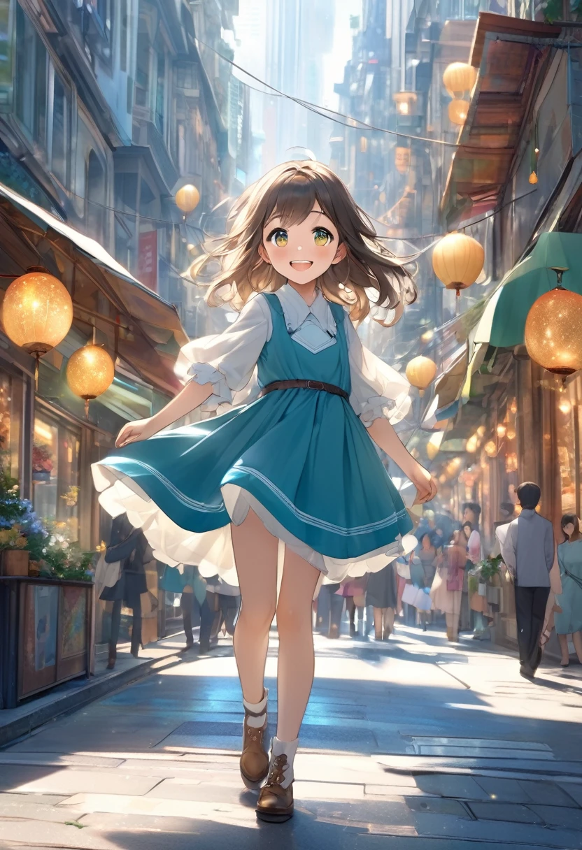 Amid the bustling city streets, her radiant smile and sparkling eyes bring a touch of warmth and charm, capturing the essence of youthful exuberance and the beauty of everyday moments