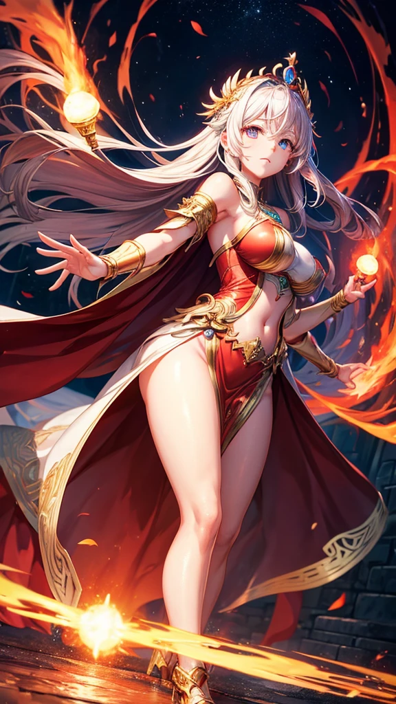 The goddess faces forward and holds out her hands、A red light on the right、 With a blue light in his left hand、Asking which one to choose。 Anime Images