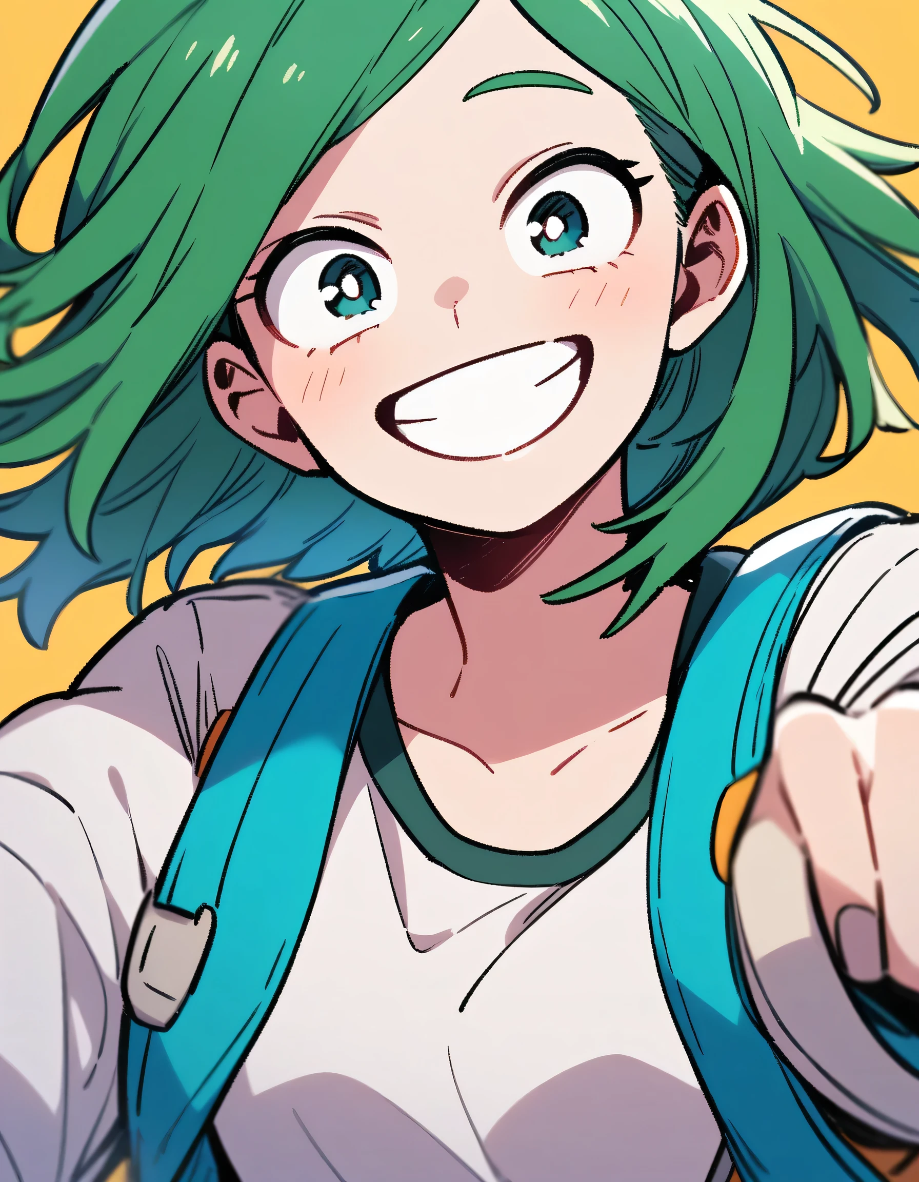 girl,,my hero academia,semi-long,green hair,cheerful,smile