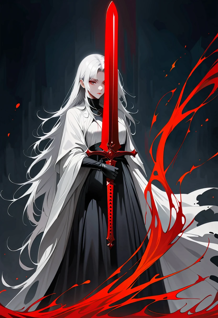 Girl with a sword,Simple lineinimalism,Abstract Art,Holding a red long sword,