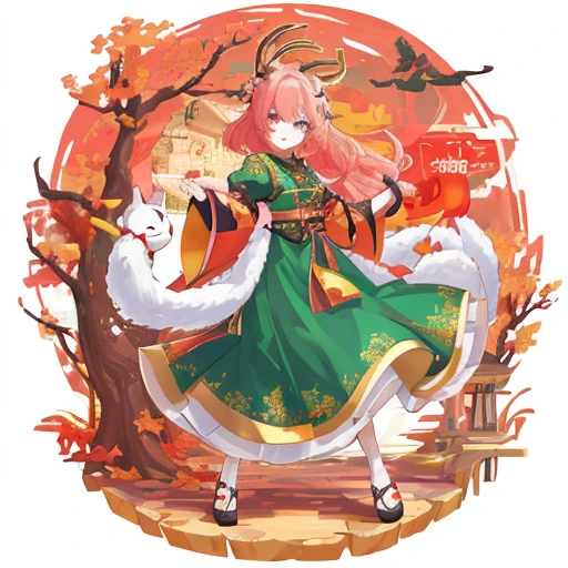 Autumn Festival、Mascot character、Animals in clothes、full body Esbian、cute little、A sexy、Well-formed face、Detailed eyes、Idol、