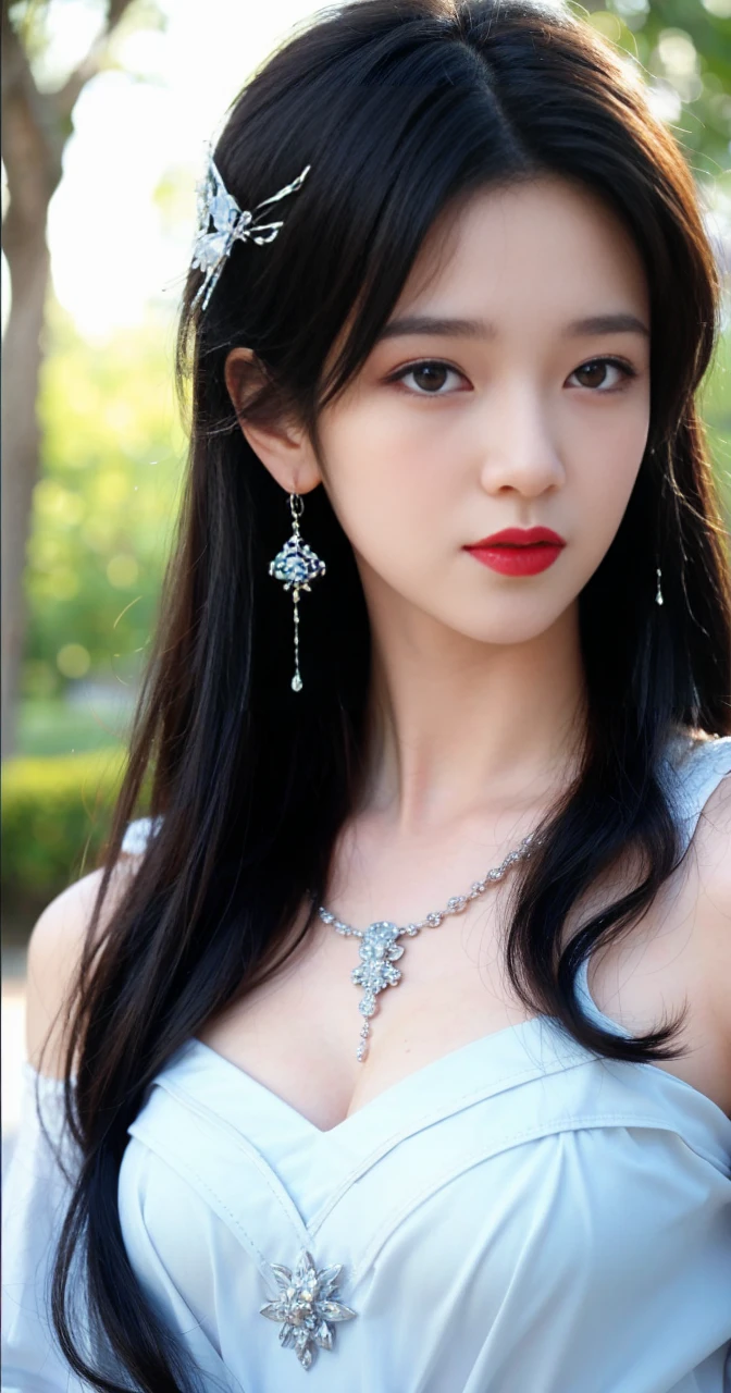 best quality, tmasterpiece,Ultra-high resolution,Clear face,（Reality：1.4），ferpect lighting，(upper body shot), (photorealistic:1.50), anime wallpaper, Guviz style artwork, cover-up fantasy up to magic , by Yang J, Guviz, beautiful artwork illustration, beautiful digital artwork, beautiful digital illustration, Li Song, beautiful anime portrait, art style in Beauvot, Lips wear thick red lipstick