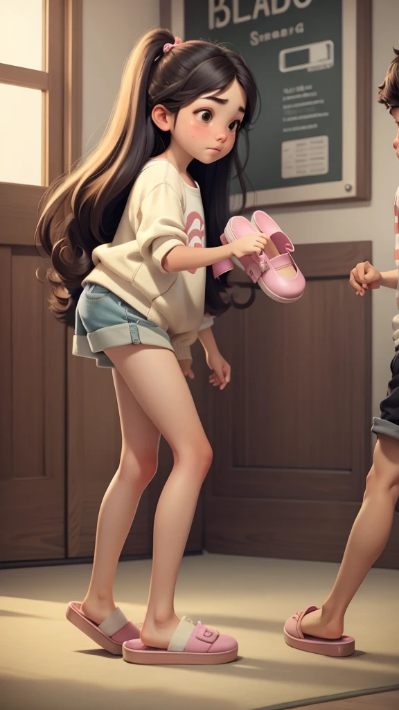 A girls hitting to boy with slippers