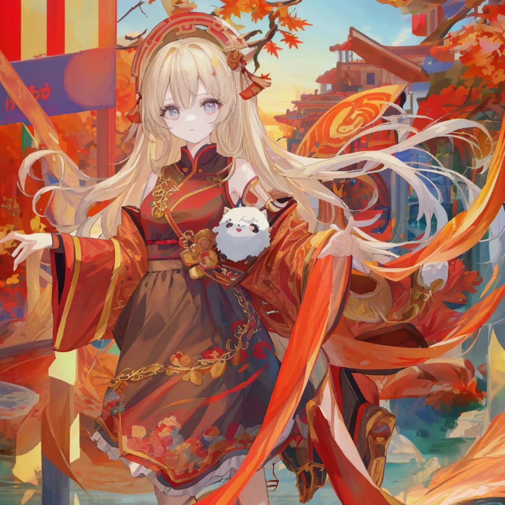 Autumn Festival、Mascot character、Animals in clothes、full body Esbian、cute little、A sexy、Well-formed face、Detailed eyes、Idol、