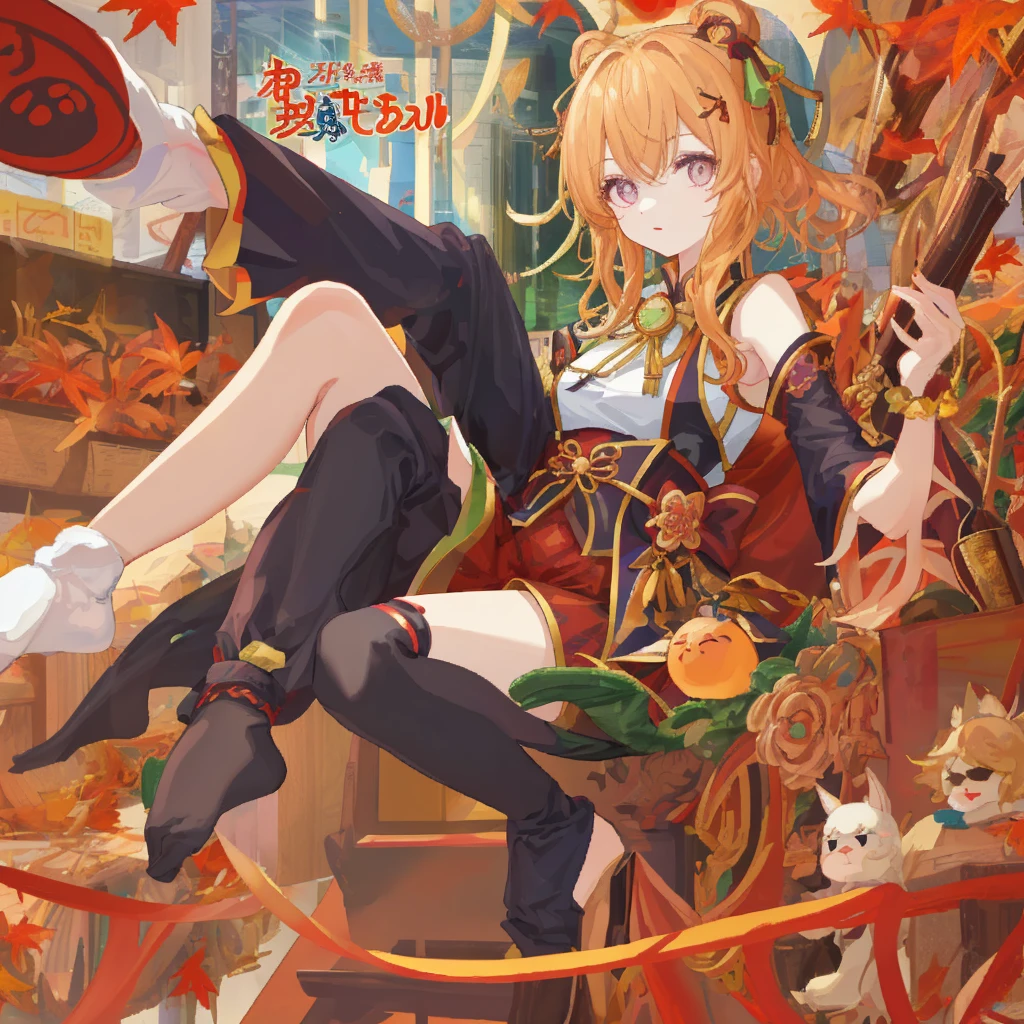 Autumn Festival、Mascot character、Animals in clothes、full body Esbian、cute little、A sexy、Well-formed face、Detailed eyes、Idol、
