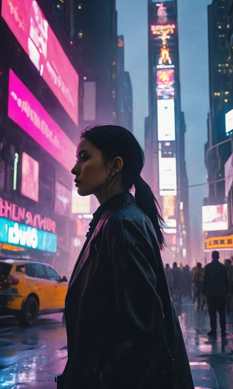 xxmixgirl,1 Female Detailed Face Time Square Detailed Background Cyberpunk Shadows Dramatic Lighting Created by Bill Sienkiewicz ( SimplepositiveXLv1:0.7)
