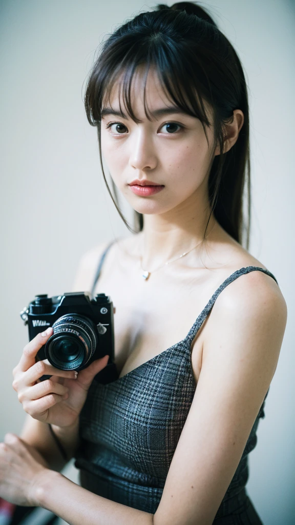 ((最high quality、8K、masterpiece、Portrait:1.3)), Follistic, Disposable Cameras, 35mm film, high quality, One Woman's Voice, Japanese, Middle-aged women, Beauty, huge , 41 years old, Plump body, Wavy Hair, Wrinkles around the eyes, 、Messy room、Apartment kitchen、Lace pattern bra、Lace pattern panties、barefoot、、wedding ring、belly button、Rat Trail Section、Cleavage、Tie your hair back、Sad look、Hunchback