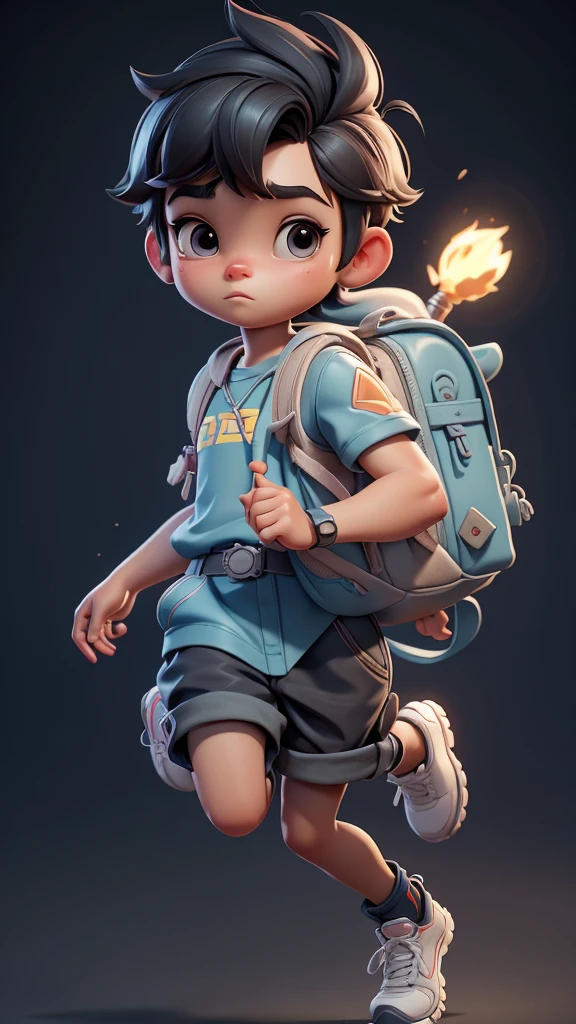  a close up of a cartoon character running with a backpack, cute cartoon character, animation character, hitting gils to boy,cute 3 d render, small character. unreal engine 5, adorable digital painting, concept art of girl and boy, cute character, 3 d cartoon, scout boy, 3d character, 3 d character, cute boy, pixar cute character design, 3 d character art