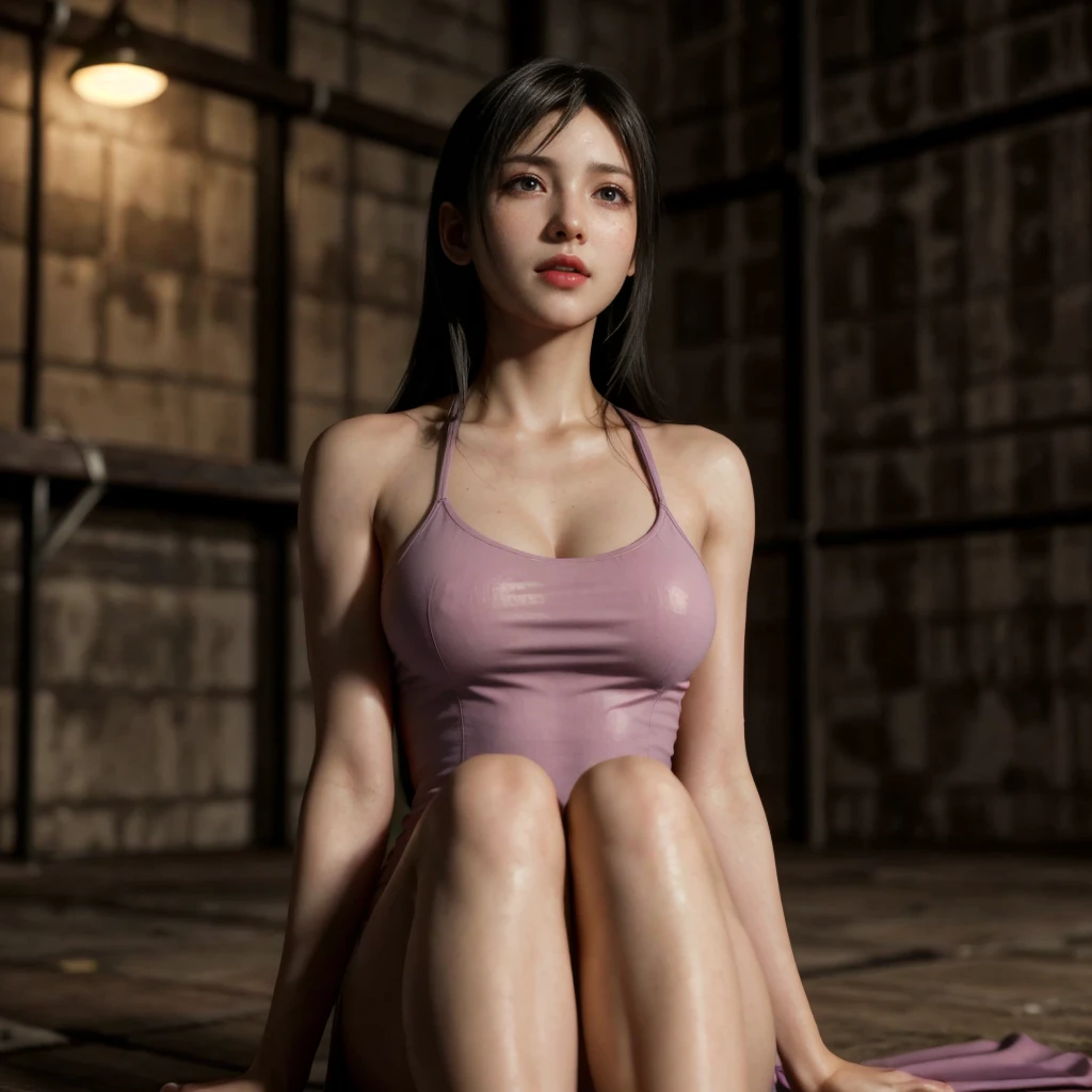 Tifa Lockhart, (best quality, ultra-detailed), (realistic:1.37), beautiful and detailed face, ultra-realistic texture, delicate face, delicate body, red lipstick, bright colors. high definition, 8K. serious expression