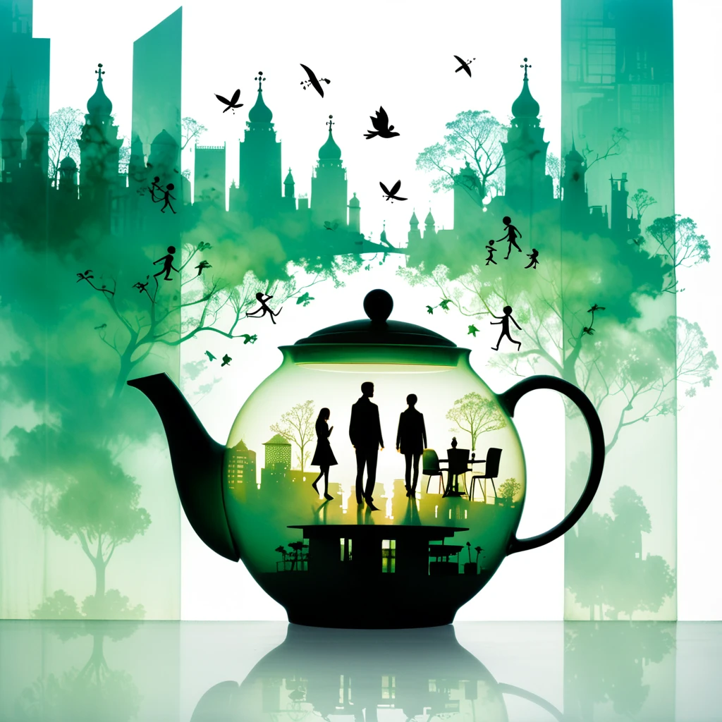 not Harry Bertoia style,(not Liu Ye style:0.9),
(double exposure:1.4),white porcelain teapot,chessboard,a wisp of green smoke,(minimal style:1.6),futuristic urban silhouette,(fundo branco puro:1.4),(bule focus only:1.6),(stick figures combined with double exposure:1.2),