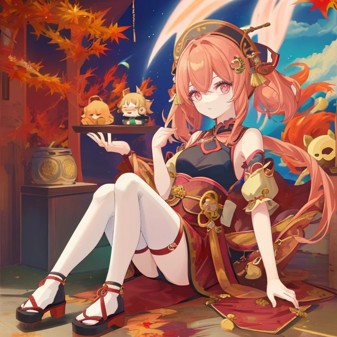 Autumn Festival、Mascot character、Animals in clothes、full body Esbian、cute little、A sexy、Well-formed face、Detailed eyes、Idol、