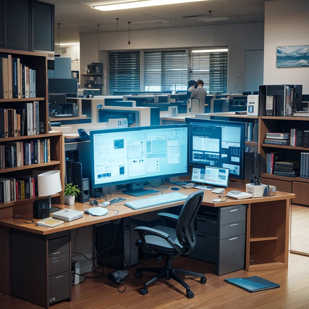 Office hour, a clock,time, fantasy, office, computer, monitor, mouse, pc set up, office room