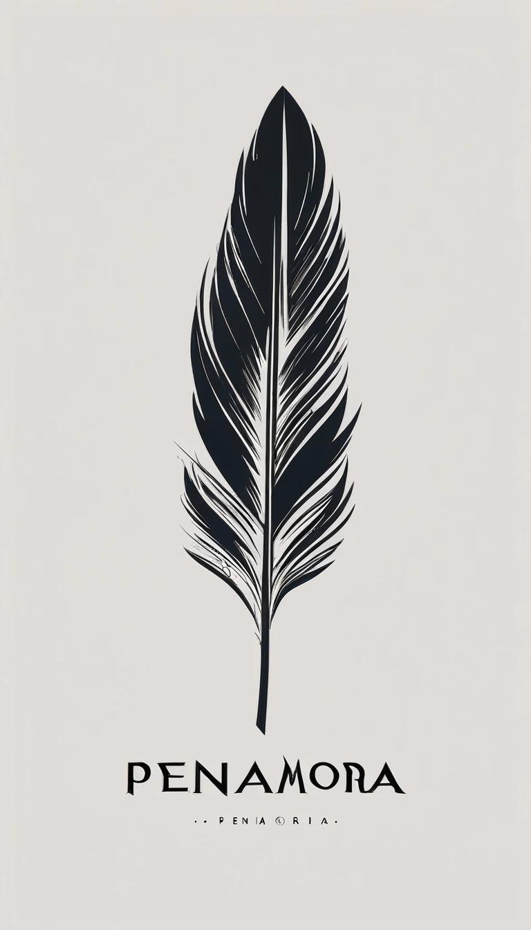 A minimal, modern, simple, cinematic logo design for the brand “Penamemoria". Create a modern, minimalistic, high-quality, logo of a bird feather