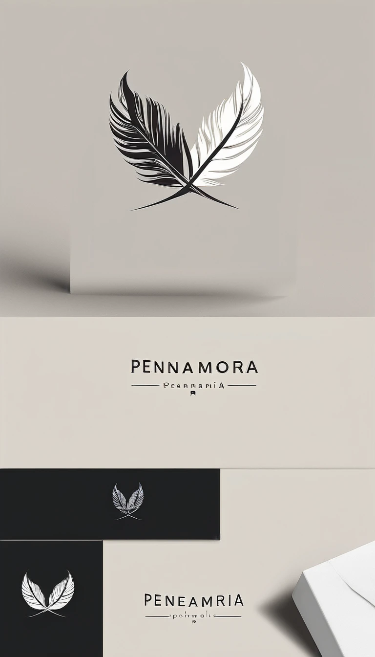 A minimal, modern, simple, cinematic logo design for the brand “Penamemoria". Create a modern, minimalistic, high-quality, logo of a bird feather