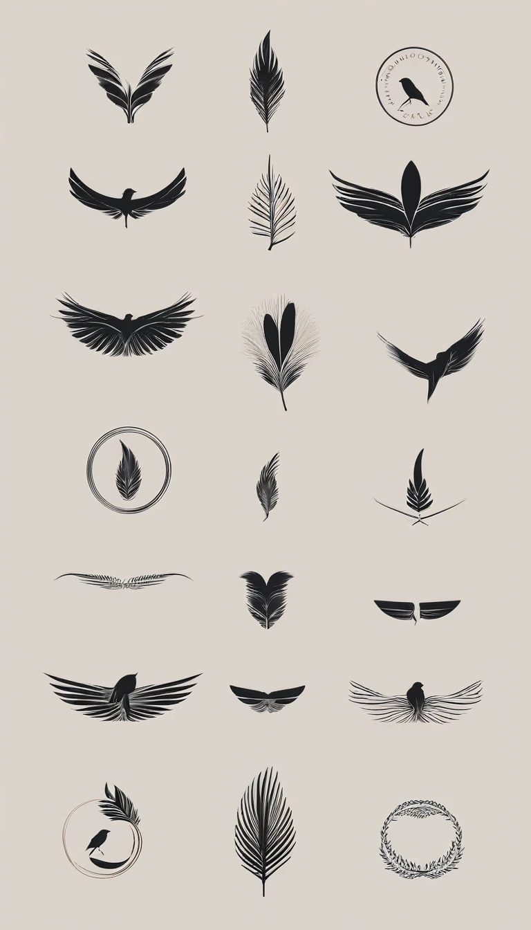 A minimal, modern, simple, cinematic logo design for the brand “Penamemoria". Create a modern, minimalistic, high-quality, logo of a bird feather