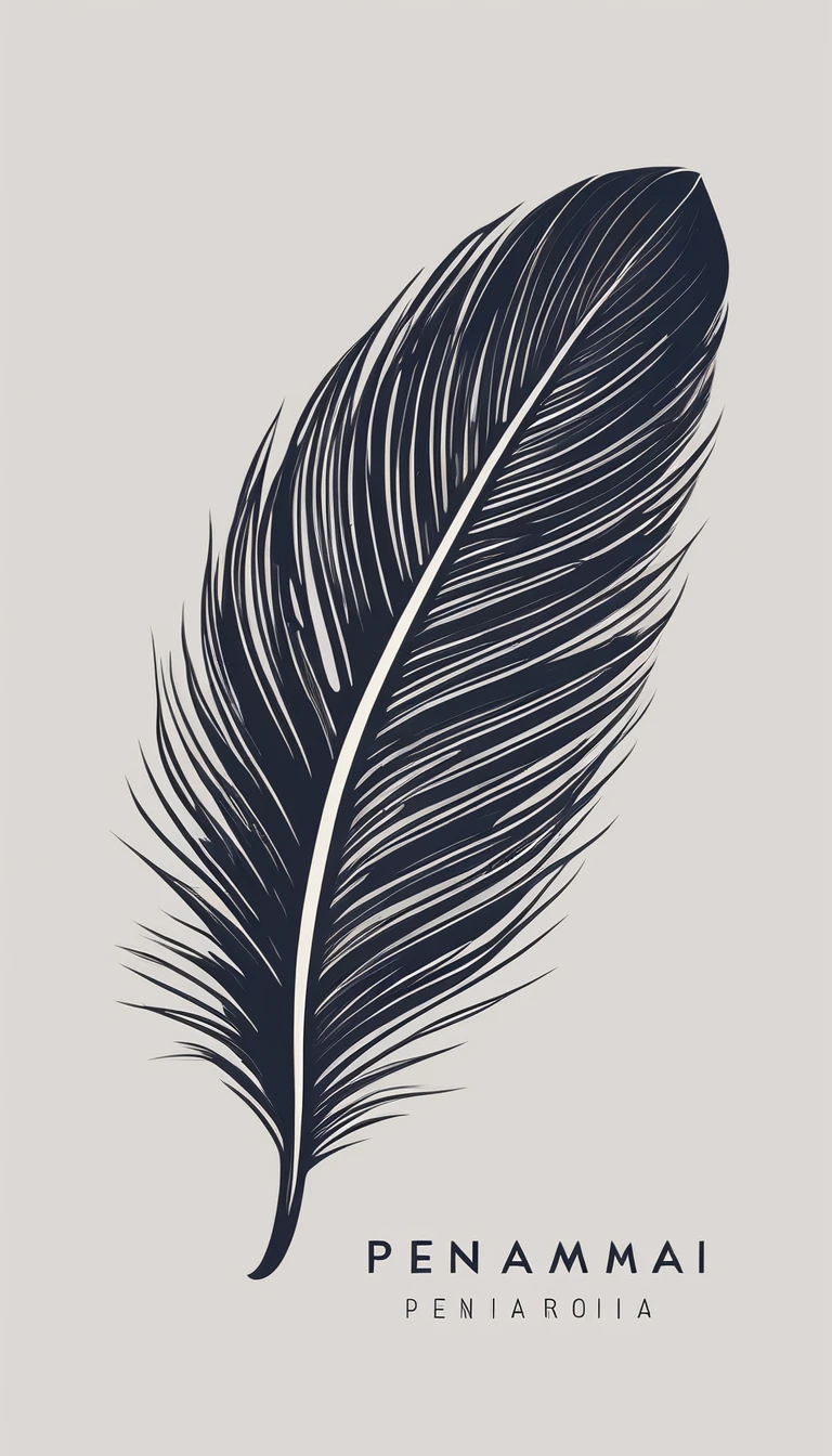 A minimal, modern, simple, cinematic logo design for the brand “Penamemoria". Create a modern, minimalistic, high-quality, logo of a feather-bird