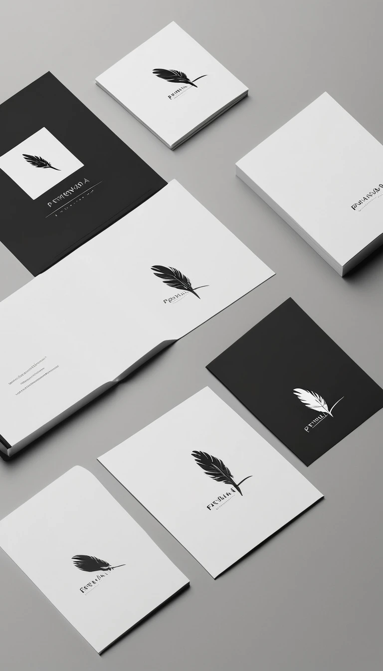 A minimal, modern, simple, cinematic logo design for the brand “Penamemoria". Create a modern, minimalistic, high-quality, logo of a feather-bird