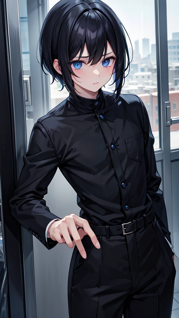 black haired blue eyed man